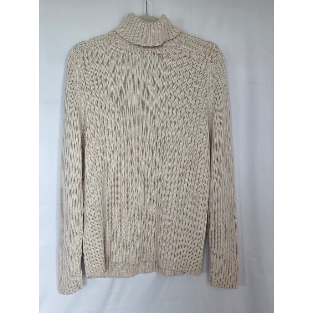 Cream Cable Knit Turtleneck Sweater 100% Cotton XL Chunky Fisherman Preppy - Picture 4 of 10